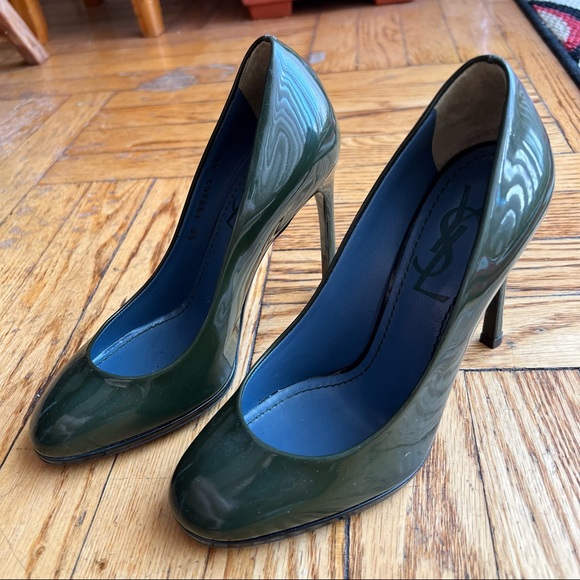YSL Patent Leather Olive Green Pumps with Navy Soles sz 35 - worn once - Picture 6 of 6